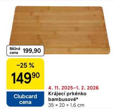 Krájecí prkénko bambusové, 35 × 20 × 1.6 cm 