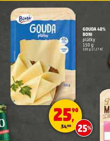 GOUDA 48% BONI plátky, 150 g