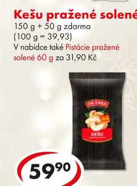 Kešu pražené solené, 150 g + 50 g zdarma 