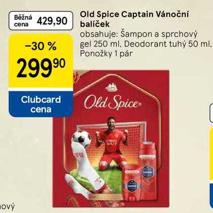 Old Spice Captain Vánoční balíček obsahuje: Šampon a sprchový gel 250 ml. Deodorant tuhý 50 ml, Ponožky 1 pár