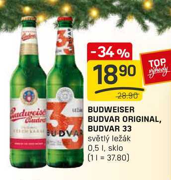 BUDVAR ORIGINAL, BUDVAR 33 světlý ležák 0,5l