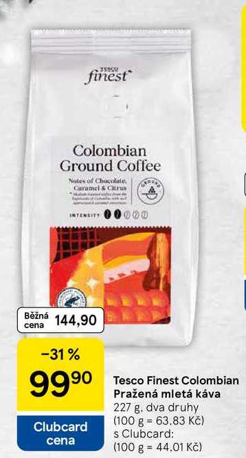 Tesco Finest Colombian Pražená mletá káva, 227 g, dva druhy