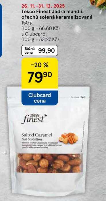 Tesco Finest Jádra mandlí, ořechů solená karamelizovaná, 150 g