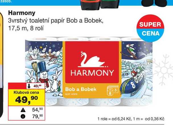 Harmony 3vrstvý toaletní papír Bob a Bobek 17,5 m, 8 rolí