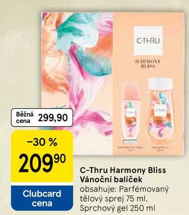 C-Thru Harmony Bliss Vánoční balíček obsahuje: Parfémovaný tělový sprej 75 ml. Sprchový gel 250 ml
