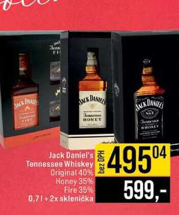 Jack Daniel's Tennessee Whiskey Original 40% Honey 35% Fire 35% 0,7l+2x