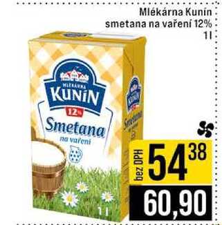 Mlékárna Kunín smetana na vaření 12% 1l