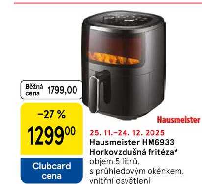 Hausmeister HM6933 Horkovzdušná fritéza, objem 5 litrů. s průhledovým okénkem. vnitřní osvětlení