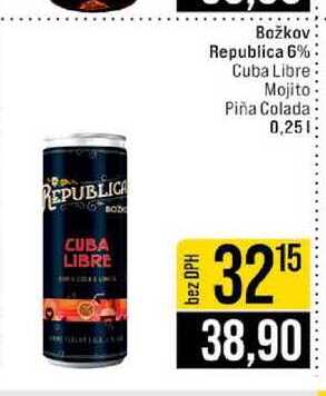 Božkov Republica 6% Cuba Libre Mojito Piña Colada 0,25l