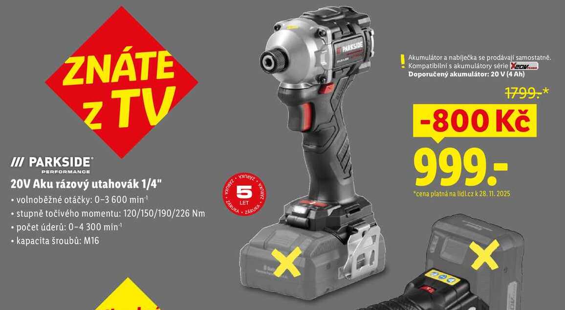 20V Aku rázový utahovák 1/4"