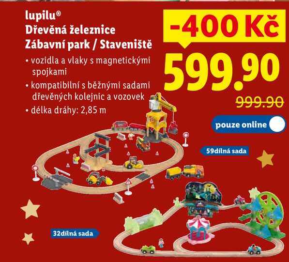 lupilu® Dřevěná železnice Zábavní park/Staveniště