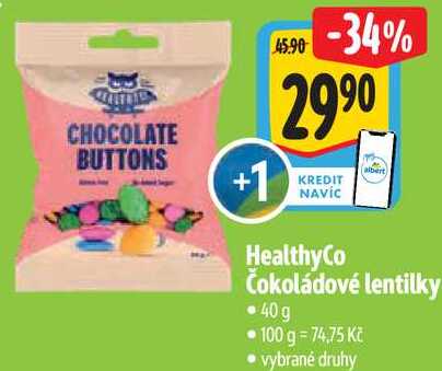 HealthyCo Čokoládové lentilky, 40 g