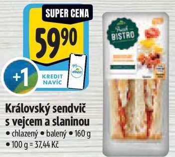 Královský sendvič s vejcem a slaninou, 160 g