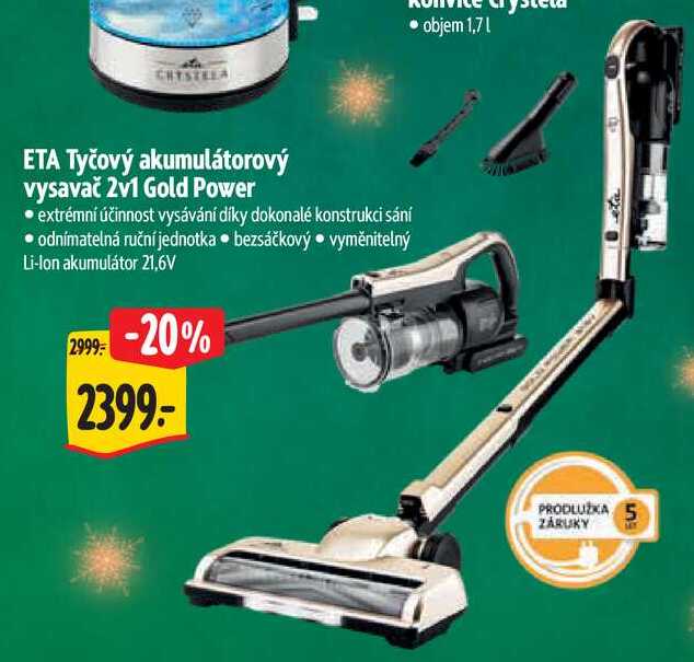 ETA Tyčový akumulátorový vysavač 2v1 Gold Power