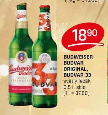 BUDWEISER BUDVAR ORIGINAL, BUDVAR 33 světlý ležák 0,5l v akci