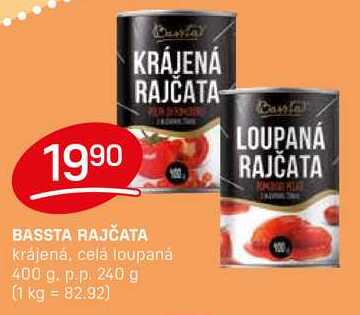 BASSTA RAJČATA krájená, celá loupaná 400 g. p.p. 240 g 