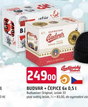 BUDVAR + ČEPICE 6x 0,5l v akci