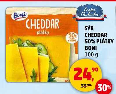 SÝR CHEDDAR 50% PLÁTKY BONI, 100 g