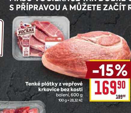 Tenké plátky z vepřové krkovice bez kosti balení, 600 g