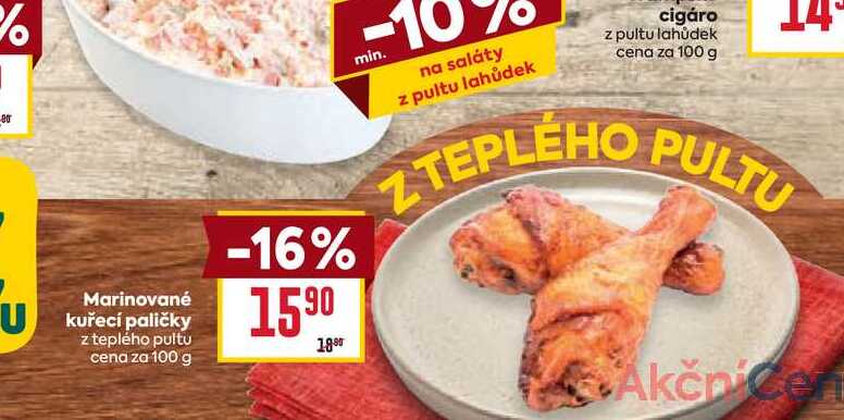 Marinované kuřecí paličky z teplého pultu cena za 100 g