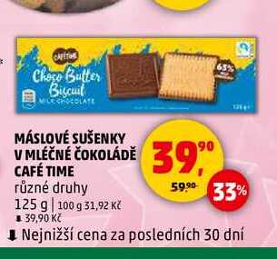 MÁSLOVÉ SUŠENKY V MLÉČNÉ ČOKOLÁDĚ CAFÉ TIME, 125 g 