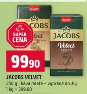 JACOBS VELVET 250 g káva mletá vybrané druhy v akci