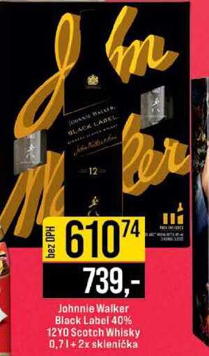 Johnnie Walker Black Label 40% 12YO Scotch Whisky 0,7l+2x sklenička
