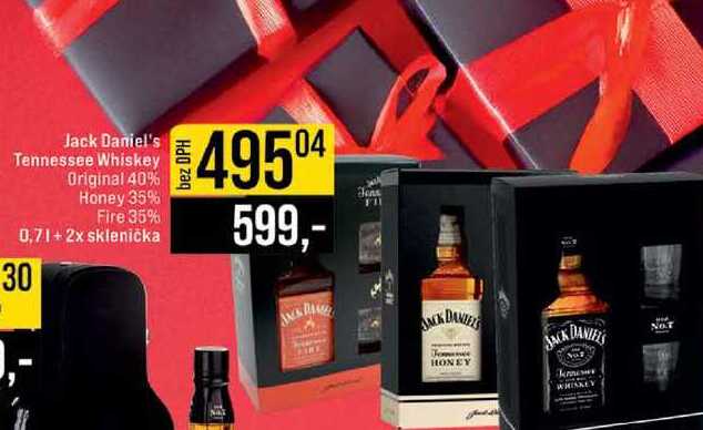 Jack Daniel's Tennessee Whiskey Original 40% Honey 35% Fire 35% 0,7l + 2x sklenička