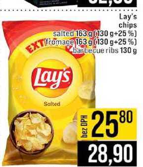 Lay's chips salted 163 g (130 g+25%) EXTfromage 163 g (130 g+25%) Lay's Salted barbecue ribs 130 g