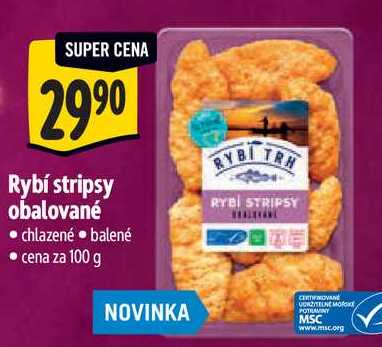 Rybí stripsy obalované, cena za 100 g  