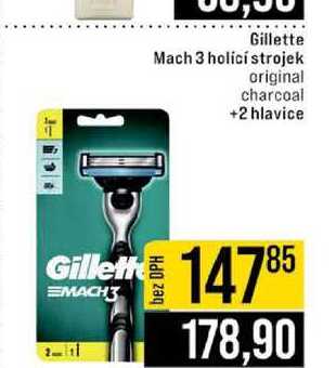 Gillette Mach 3 holící strojek original charcoal +2 hlavice