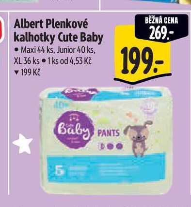 Albert Plenkové kalhotky Cute Baby Maxi 44 ks, Junior 40 ks, XL 36 ks 