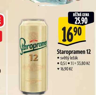 Staropramen 12, světlý ležák 0,5 l
