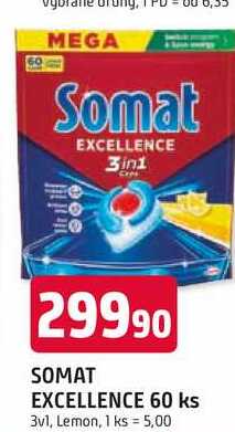 Somat Excellence tablety do myčky 60 ks, vybrané druhy
