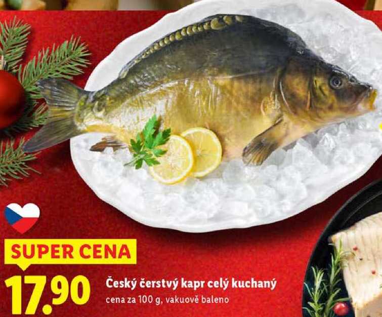 Český čerstvý kapr celý kuchaný, cena za 100 g