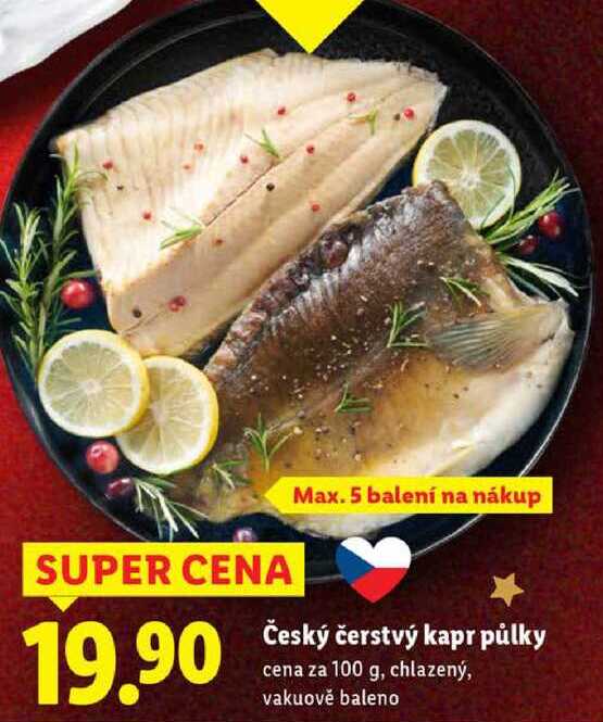 Český čerstvý kapr půlky, cena za 100 g
