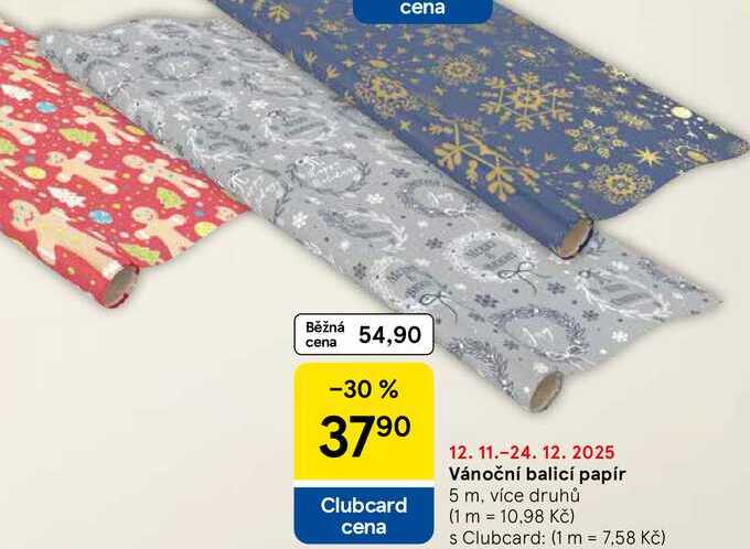 Vánoční balicí papír 5 m, více druhů  