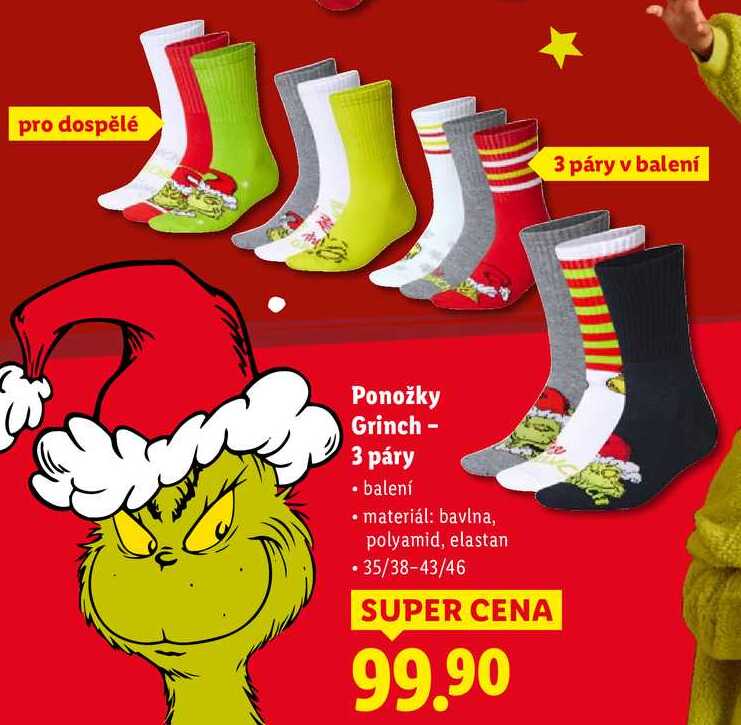 Ponožky Grinch - 3 páry