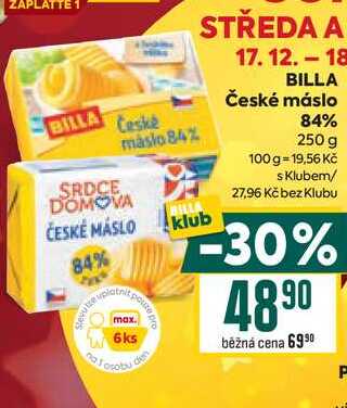 BILLA České máslo 84% 250 g 