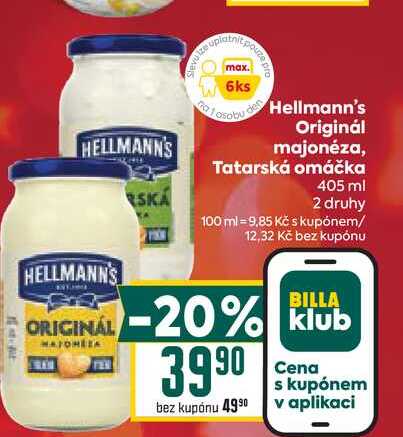 Hellmann's Originál majonéza, Tatarská omáčka 405 ml