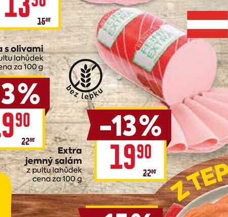 Extra jemný salám z pultu lahůdek cena za 100 g 