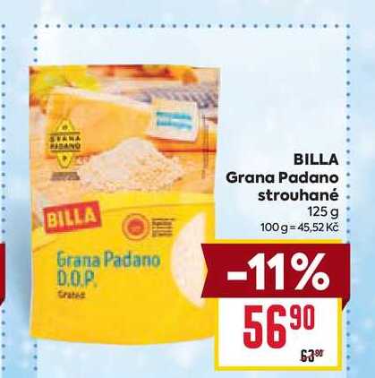BILLA Grana Padano strouhané 125 g 