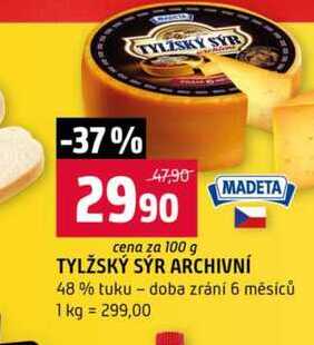 TYLŽSKÝ SÝR ARCHIVNÍ 48% tuku doba zrání 6 měsíců 100g