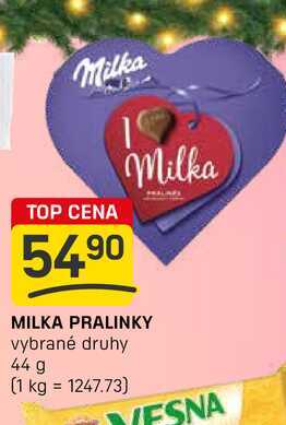 MILKA PRALINKY vybrané druhy 44 g