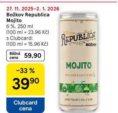 Božkov Republica Mojito 6%, 250 ml