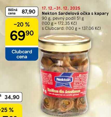 Nekton Sardelová očka s kapary, 90 g. pevný podíl 51 g  