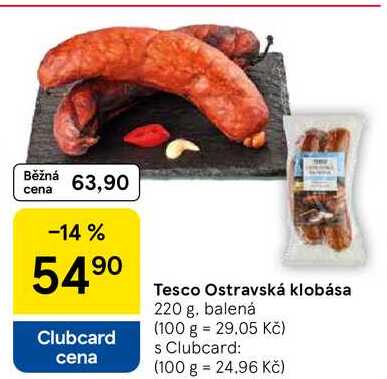 Tesco Ostravská klobása, 220 g, balená