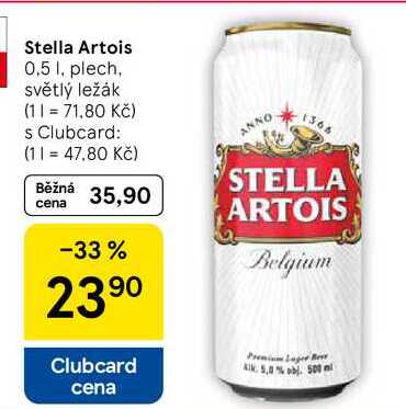 Stella Artois, 0.5 l, plech, světlý ležák 