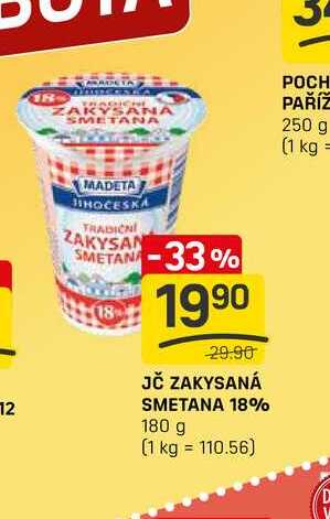 JČ ZAKYSANÁ SMETANA 18% 180 g   v akci