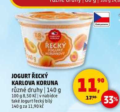 JOGURT ŘECKÝ KARLOVA KORUNA, 140 g